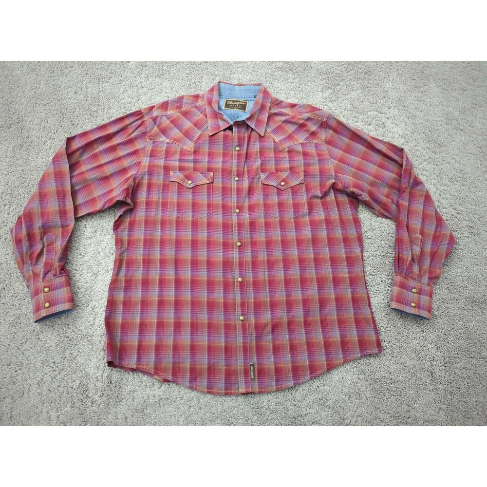 Wrangler Button Up Shirt Mens XXL Red Plaid Long Sleeve Western Retro